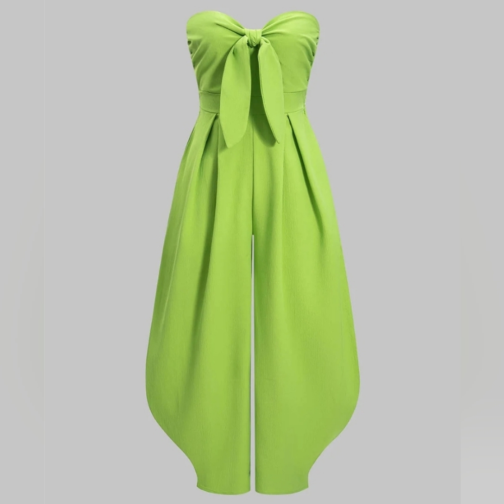 Micas Strapless Tie-Up Ruched Sleeveless Jumpsuit